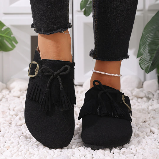 Damen Clogs mit dekorativen Fransen und verstellbarem Schnallenverschluss R&B
