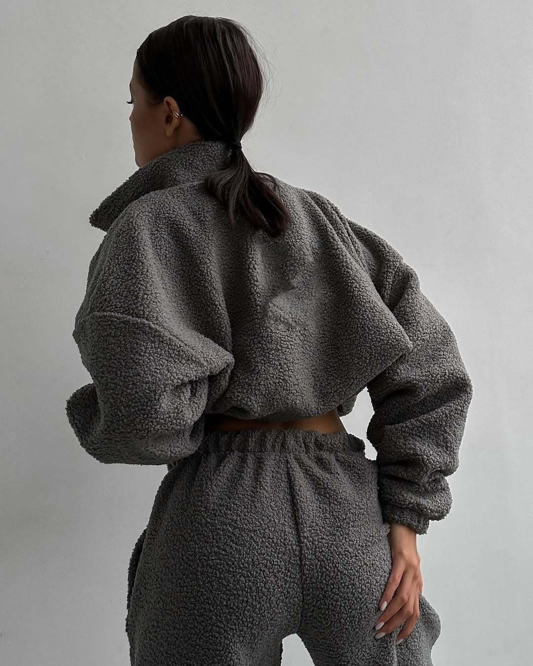 Damen gemütliches Fleece-Jogginganzug-Set mit Kapuze und elastischem Bund R&B