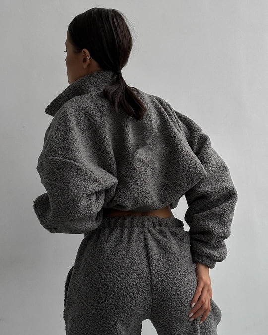 Damen gemütliches Fleece-Jogginganzug-Set mit Kapuze und elastischem Bund R&B