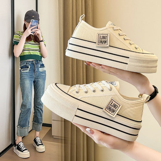Damen Plattform Sneakers mit modischem Textildesign und verstärkter Gummisohle R&B