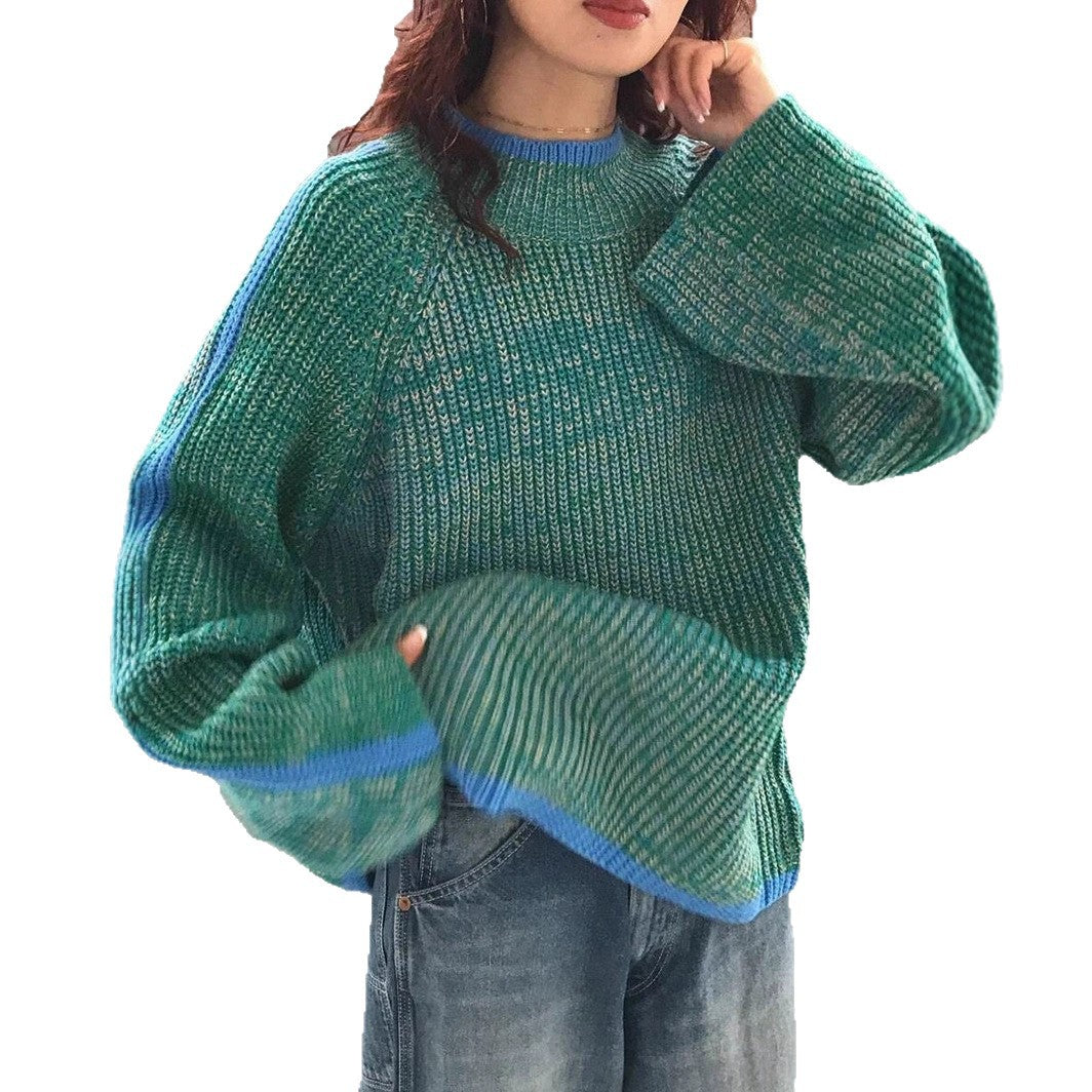 Damen lässiger Pullover mit gestricktem Strukturmuster und farblich abgesetzten Ärmelbündchen R&B