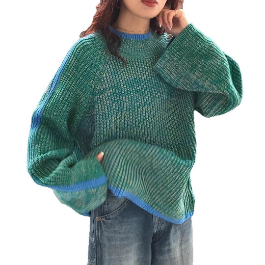 Damen lässiger Pullover mit gestricktem Strukturmuster und farblich abgesetzten Ärmelbündchen R&B