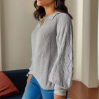 Damen Strickpullover mit V-Ausschnitt und Ballonärmeln