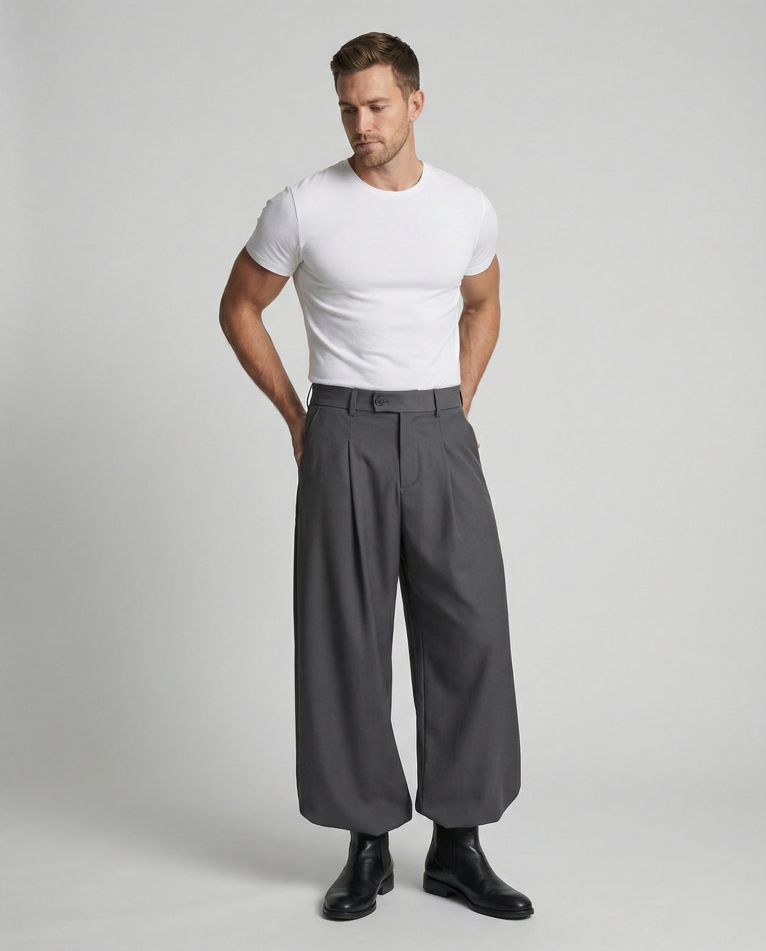 Lockere Oversize Herren Stoffhose Casual Streetwear Weites Bein Unisex