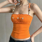 Damen Spitzen-Crop-Top mit dekorativem Rüschen und Knopfdetails R&B