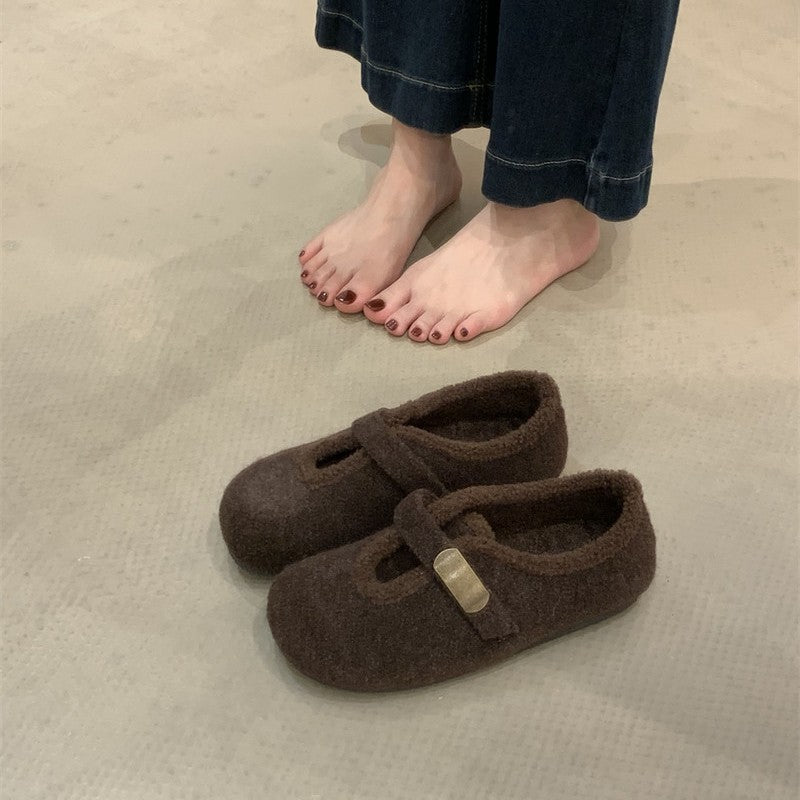 Damen Hausschuhe mit weichem Fleece-Innenfutter und modischem Schnallenverschluss R&B