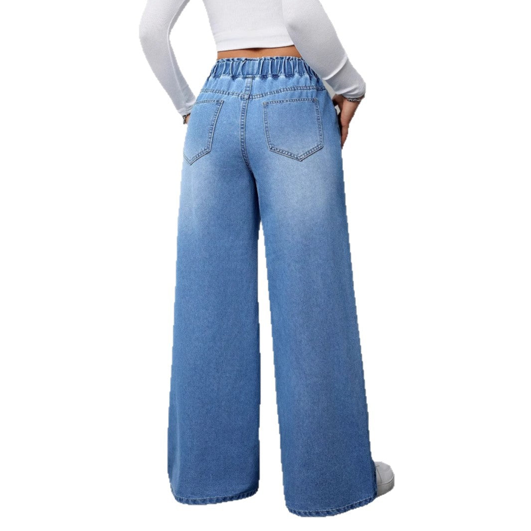Damen Hochtaillierte Weite Jeans mit bequemem Kordelzug R&B