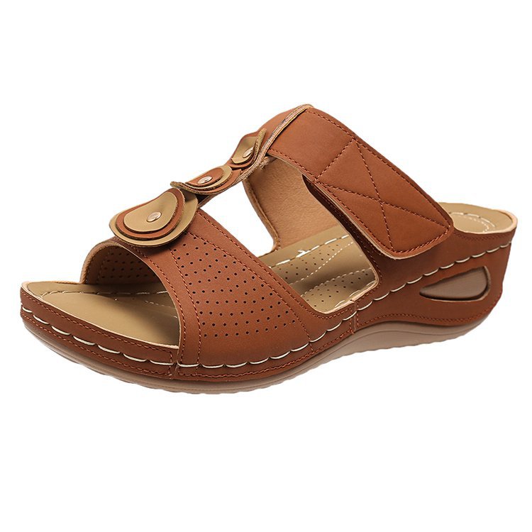 Damen Bequeme Wedge-Pantoletten mit verstellbaren Riemen und anatomischem Fußbett R&B