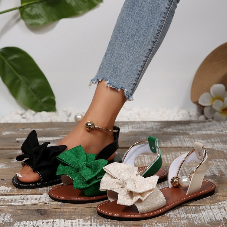 Damen Sandalen mit dekorativem Schleifenakzent und eleganten Perlendetails R&B
