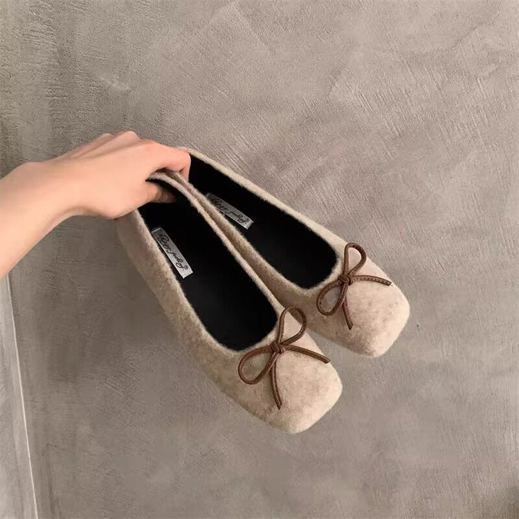 Damen filigrane Ballerinas aus weichem Filz mit dekorativem Schleifenakzent R&B