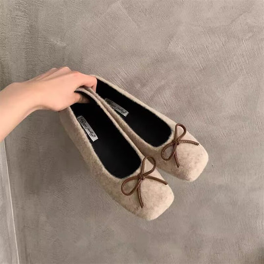 Damen filigrane Ballerinas aus weichem Filz mit dekorativem Schleifenakzent R&B