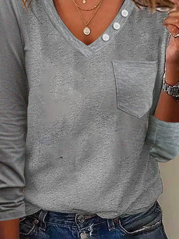 Damen Langarmshirt mit Knopfdetails und Brusttasche R&B
