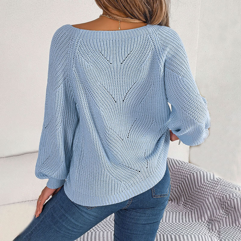 R&B | Strickpullover mit Knöpfen Quadratischer Halsausschnitt Weiches und Feminines Design