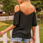 Damen Off-Shoulder Bluse mit Spitze und Volantärmel