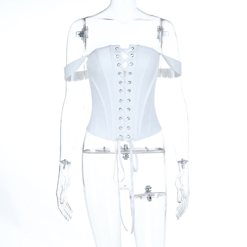 Damen Korsett-Oberteil mit schulterfreiem Design und dekorativen Schnürdetails R&B