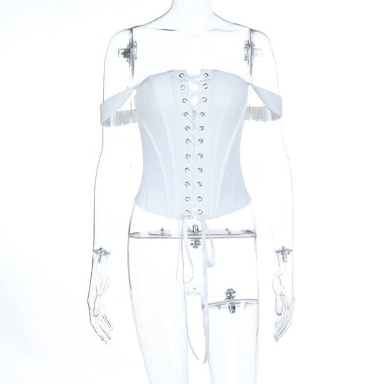 Damen Korsett-Oberteil mit schulterfreiem Design und dekorativen Schnürdetails R&B
