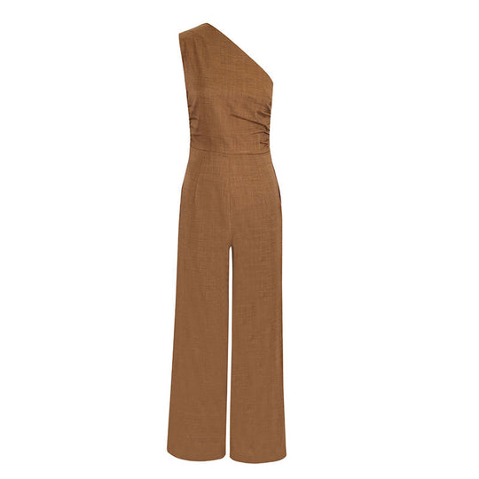 Damen eleganter Jumpsuit mit asymmetrischem Ausschnitt und fließendem Schnitt R&B