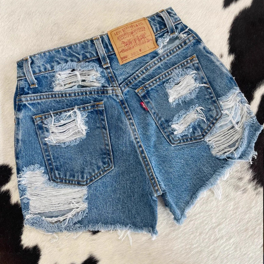 Damen Destroyed Denim Shorts R&B