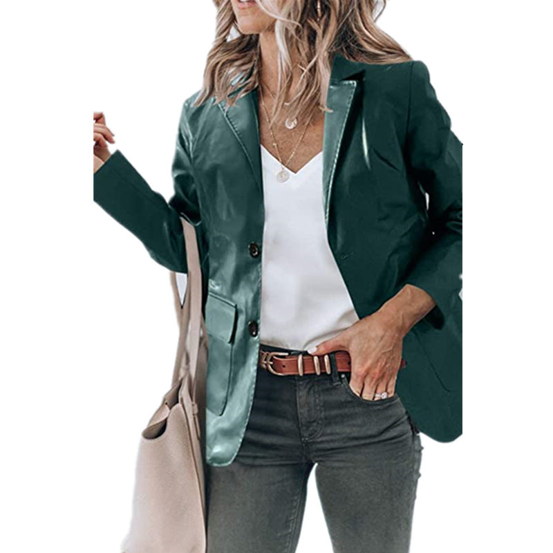 Damen elegante Blazerjacke im zeitlosen Design mit glänzender Oberfläche R&B