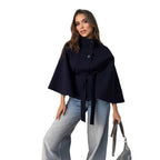Damen elegante Überwurfjacke mit modernem Knopfdetail R&B