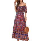 Damen Maxikleid mit voluminösen Puffärmeln und floralem Muster R&B