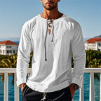 Herren modisches Langarmshirt mit Schnürung und V-Ausschnitt R&B
