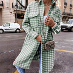 Damen Hahnentritt-Muster Oversized Hemdjacke