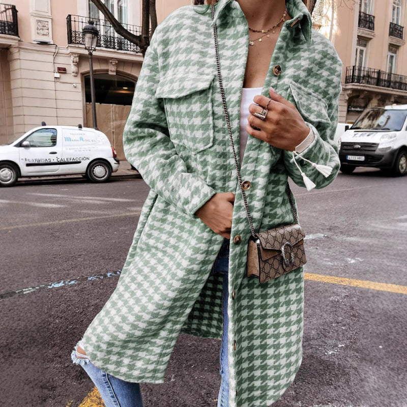 Damen Hahnentritt-Muster Oversized Hemdjacke