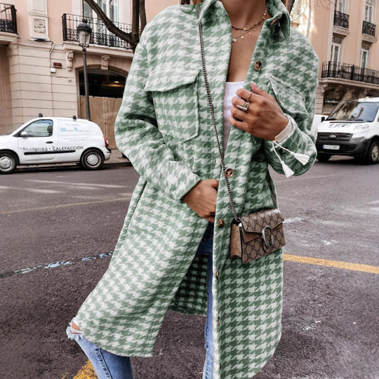 Damen Hahnentritt-Muster Oversized Hemdjacke R&B