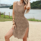 Damen Häkel-Strandkleid mit seitlichem Schlitz EB