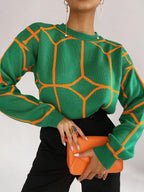 Damen Modischer Strickpullover mit auffälligem geometrischem Design R&B