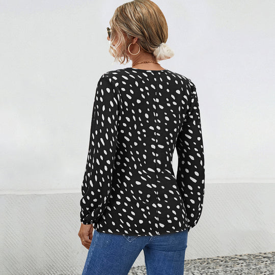 Damen Bluse mit V-Ausschnitt und modernem Punktdesign R&B