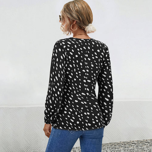 Damen Bluse mit V-Ausschnitt und modernem Punktdesign R&B