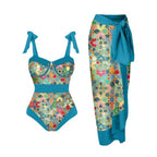 Damen Bikini-Set mit floralem Design und elegantem Überrock R&B