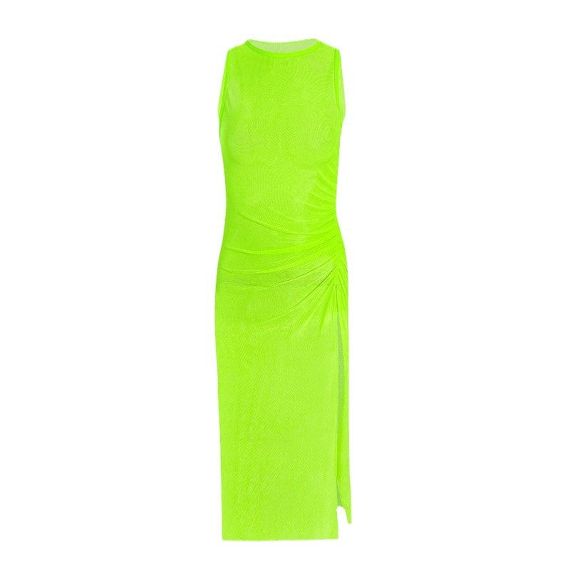 Damen ärmelloses Strandkleid mit seitlichem Rüschendetail R&B