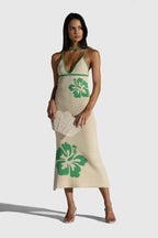Damen Maxikleid mit raffiniertem Häkelmuster und floralen Akzenten R&B