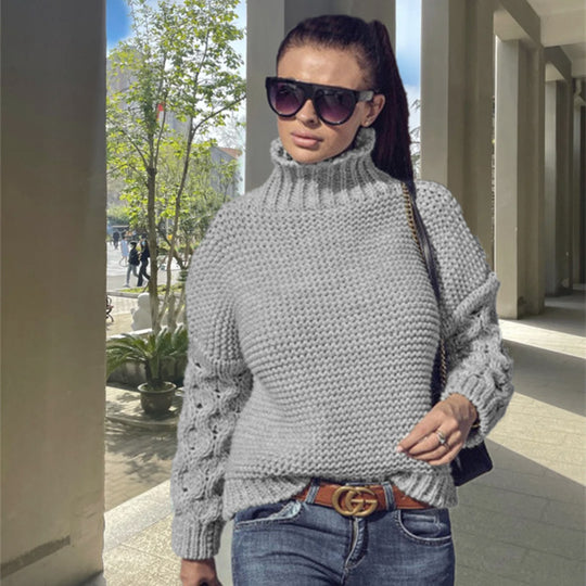 Damen Modischer Rollkragenpullover mit Strickmuster R&B