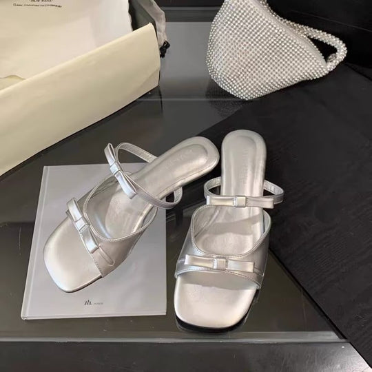 Damen modische Riemchen-Pantoletten mit eleganten Schleifen R&B