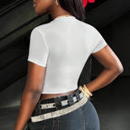 Damen Crop-T-Shirt mit R&Brnem Statement-Print und figurbetontem Schnitt R&B