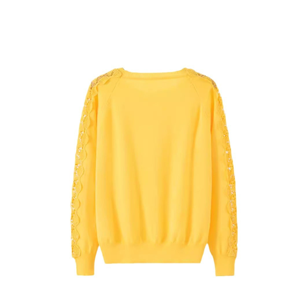 Damen Eleganter Pullover mit Spitzenärmeln und raffiniertem Design R&B