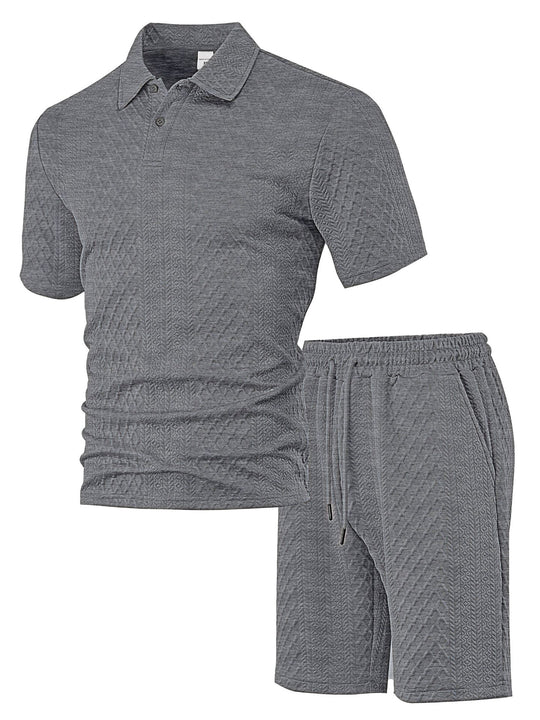 Herren nan strukturiertes Poloshirt- und Bermudashorts-Set aus gesteppter Baumwollmischung R&B
