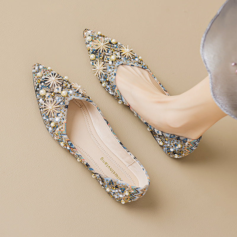 Damen Ballerinas mit funkelnden Perlenapplikationen und exquisiter Detailverarbeitung