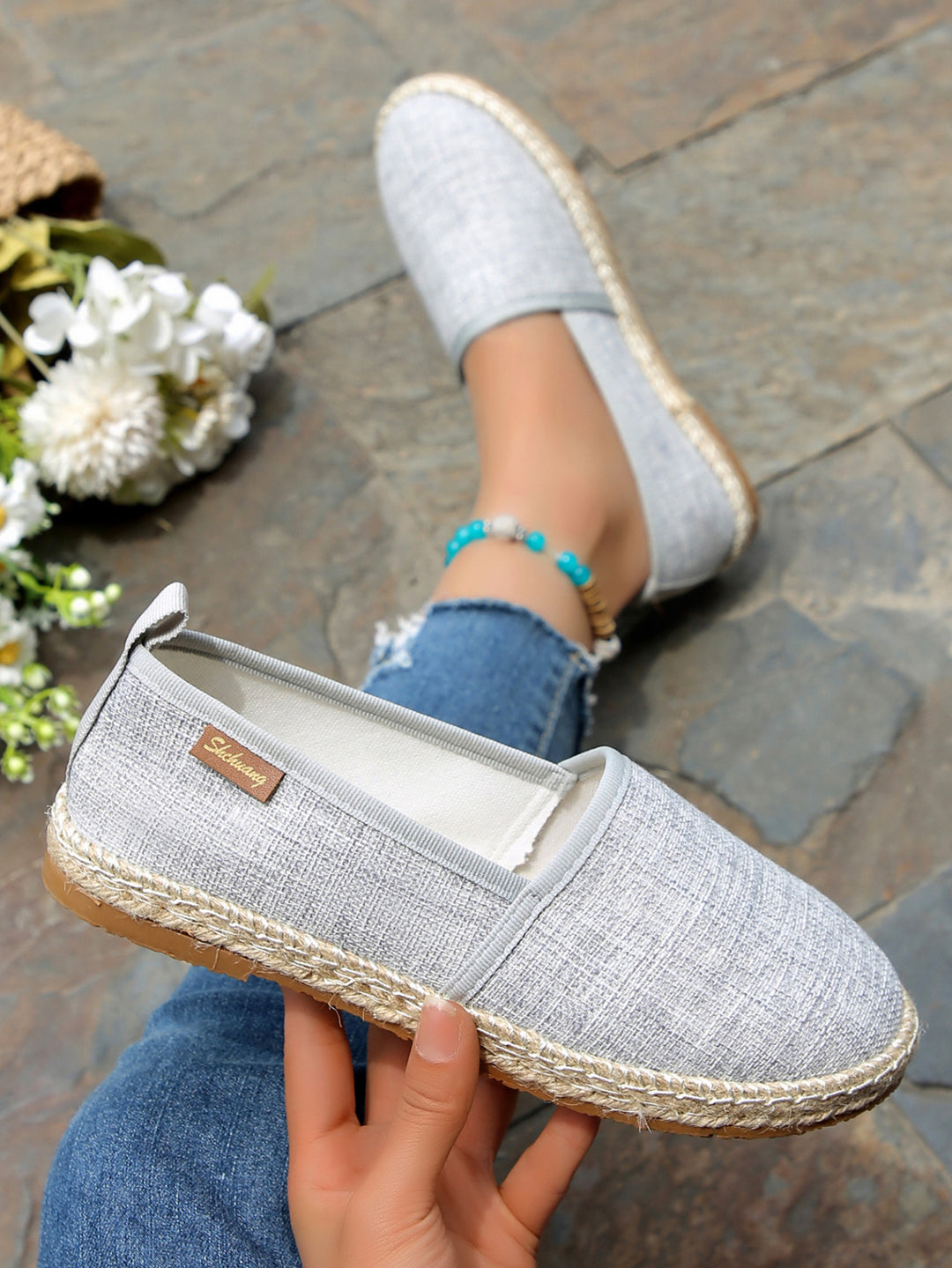 Damen bequeme Slip-Ons mit jute Details R&B