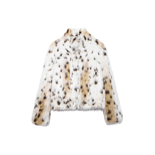 Damen Flauschige Leopardenmuster Kunstpelzjacke R&B