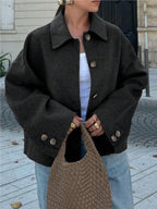 Damen Oversize Wolljacke mit dekorativen Knöpfen R&B