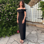 Damen Damenhaftes Maxi-Kleid mit off-shoulder Design und eleganten Knopfdetails R&B