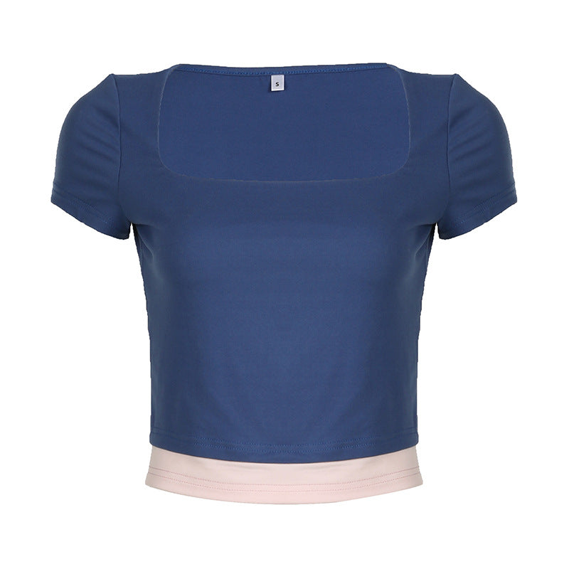 Damen Crop-Oberteil mit modischem Quadrat-Ausschnitt und kontrastierendem Saum R&B