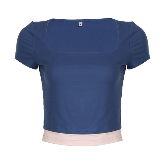 Damen cropped Oberteil mit elegantem quadratischen Ausschnitt und kontrastierendem Saum R&B