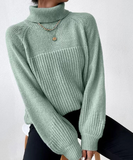 Damen Strickpullover mit hochgeschlossenem Kragen und strukturiertem Rippdesign R&B