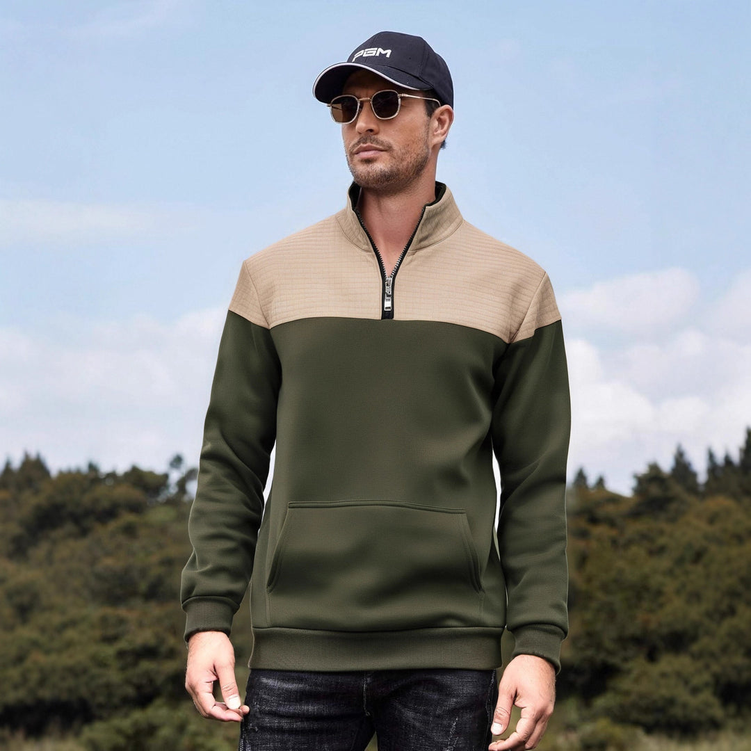 Herren funktionale Sweatjacke mit hochschließendem Kragen und praktischer Kängurutasche R&B